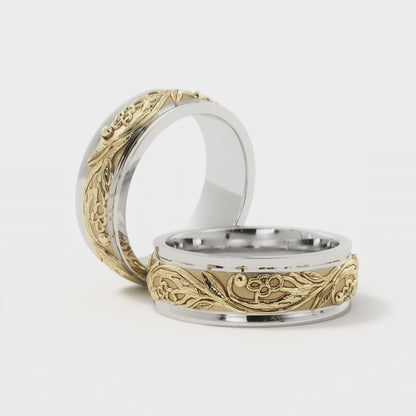 Tree Branch Wedding Ring in 14k White/Yellow Gold