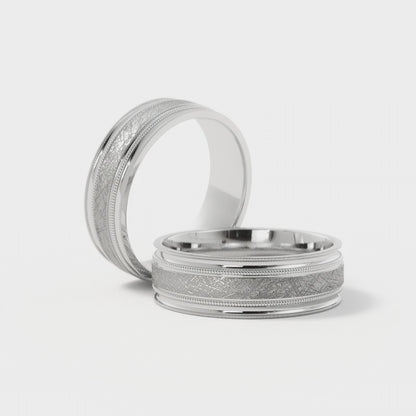 Scattered Satin Wedding Ring in 14k White Gold