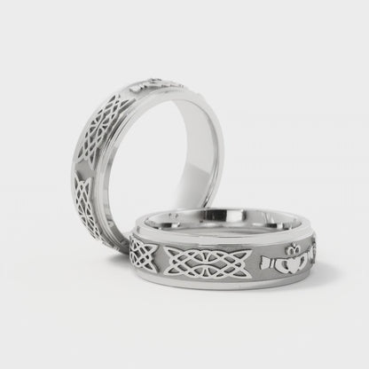 Celtic Claddagh Wedding Ring in 18k White Gold