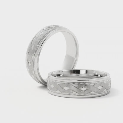 X Satin with Milgrain Ladies Wedding Ring in Platinum