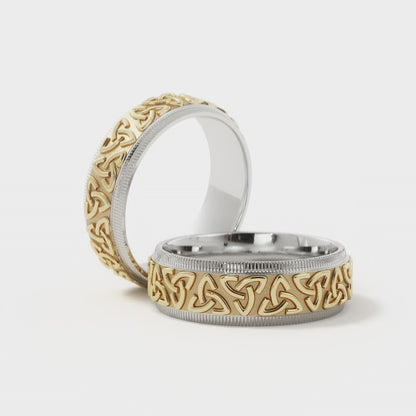 Celtic Wedding Ring in 18k White/Yellow Gold