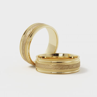 Scattered Satin Wedding Ring in 18k Yellow Gold