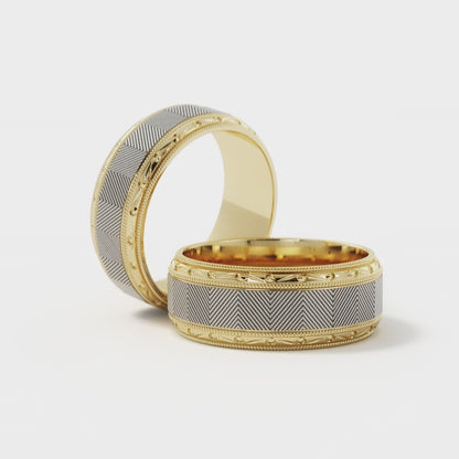 Lined Design Wedding Ring in 18k Yellow/White Gold