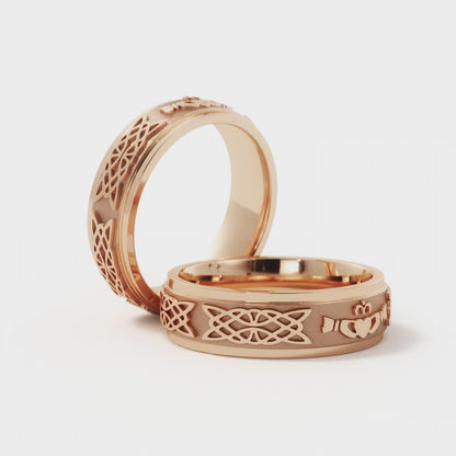 Celtic Claddagh Wedding Ring in 14k Rose Gold