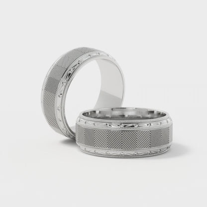 Lined Design Wedding Ring in 18k White Gold
