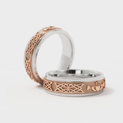 Celtic Claddagh Wedding Ring in 18k White/Rose Gold