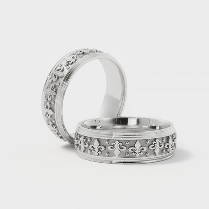 Fleur-de-lis Wedding Band in 10k White Gold