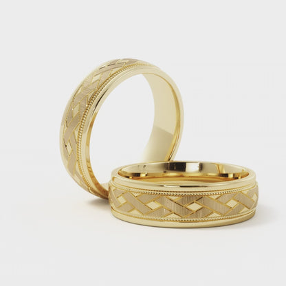 X Satin with Milgrain Mens Wedding Ring in 14k Gold