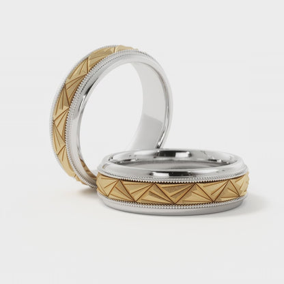 Triangular Top Design Wedding Ring in 18k White/Yellow Gold