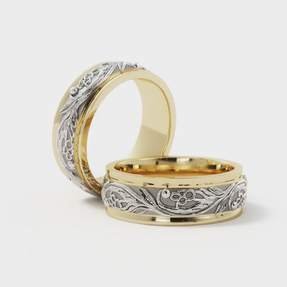 Tree Branch Wedding Ring in 10k Yellow/White Gold