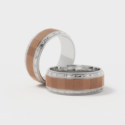 Lined Design Wedding Ring in 18k White/Rose Gold