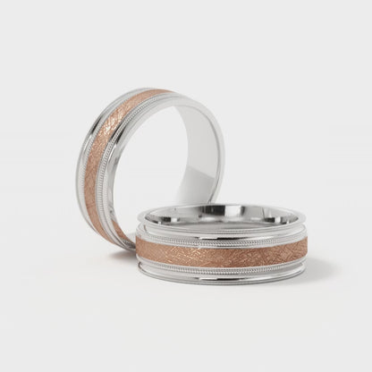 Scattered Satin Wedding Ring in 10k White/Rose Gold